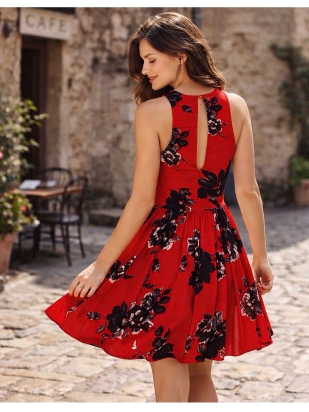 Free People Red Floral Sleeveless Mini Dress